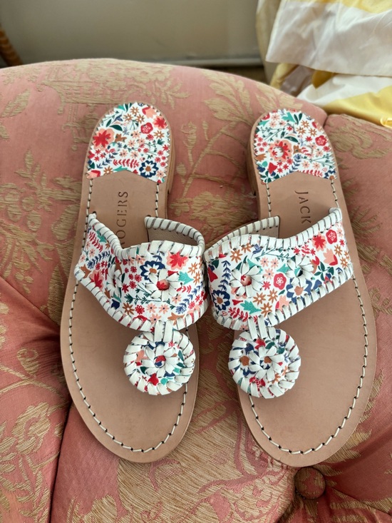 Jack Rogers Shoes - Jack Rogers White Floral Whipstitch  Sandals with Multicolor Accents